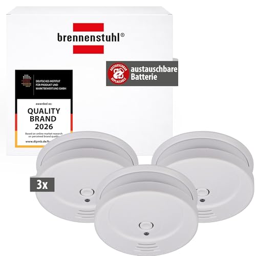 Brennenstuhl Rauchmelder Set, 3X RM C 9010 mit austauschbarer Batterie (geprüft nach EN 14604, durchdringendes Alarmsignal) weiß