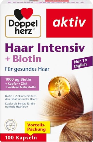 Doppelherz Haar Intensiv + Biotin - Biotin und Zink als Beitrag zum Erhalt normaler Haare - 100 Kapseln