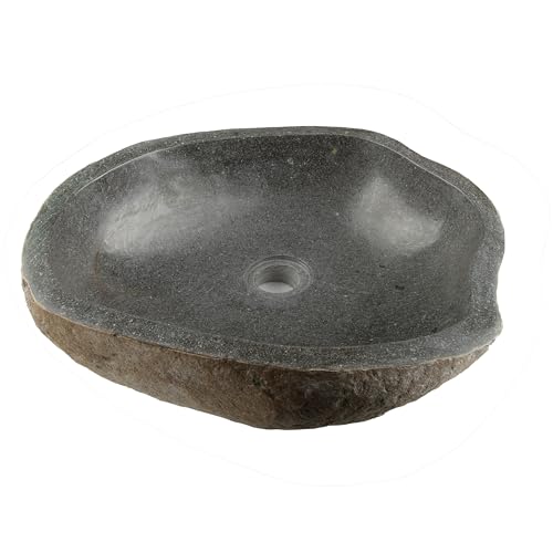 Naturstein Hand-Waschbecken Aufsatzwaschbecken Vulkanstein Andesit Findling grau 30 x (7-8) x 30 cm, Gewicht: 9,5 kg
