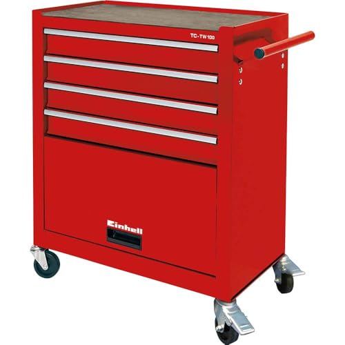 Einhell Werkstattwagen TC-TW 100 (Interlock-System, 4 drehbare Rollen mit Zwei Feststellbremsen, Ablagefach mit Klappe)