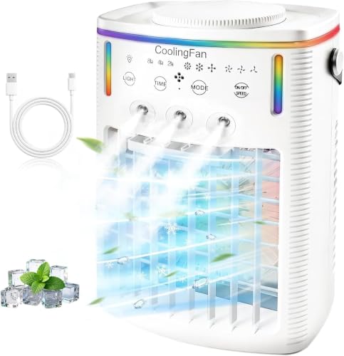 2026 Neuer 1500ML tragbarer Luftkühler, mobile Klimaanlage für Auto & Schlafzimmer, 3 Modi & 3 Geschwindigkeiten, 7-farbiges LED-Licht & für Büro, Camping & Reisen(1PCS)