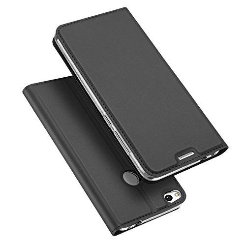 Verco Handyhülle für P8 Lite 2017, Premium Handy Flip Cover für Huawei P8 Lite 2017 Hülle [integr. Magnet] Book Case PU Leder Tasche, Schwarz