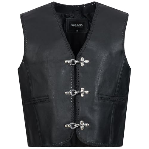 PAULGOS Lederweste Weste Kutte Leder Biker Rocker Motorrad Clubweste Bikerweste Motorradweste Schwarz BW1 (XL, Schwarz)