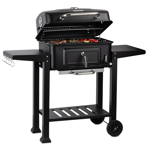 BBQ-Toro Holzkohle Grillwagen mit höhenverstellbarer Kohleschale | Holzkohlegrill mit Deckel, Holzkohlegrillwagen mit Thermometer | Holzgrill, Smoker Grill, XXL Grill Groß