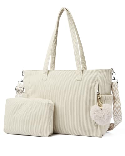 Makukke Cord Tote Bag Shopper Tasche Damen Umhängetasche Groß Handtasche Schultertaschen für Arbeit Büro Reisen Einkaufen Schule
