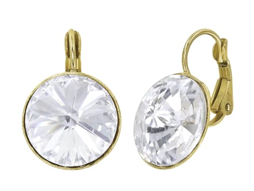 Konplott: Ohrringe Rivoli shinny brass, moderne Solitärohrringe in glänzend-goldener Fassung, für Damen/Frauen (weiß)