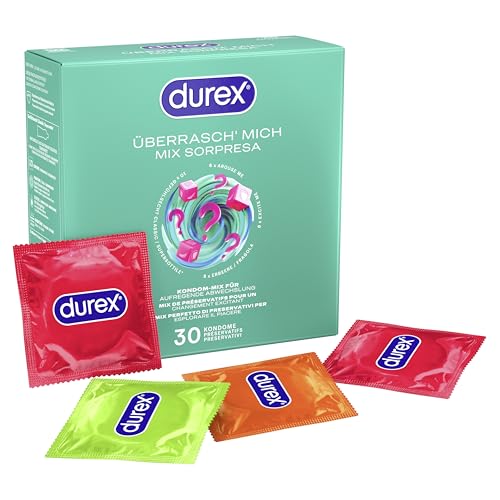 Durex Überrasch Mich Kondome-Mix – Mischung mit 4 verschiedenen Kondom-Sorten zum Ausprobieren – 30er Pack (1 x 30 Stück)