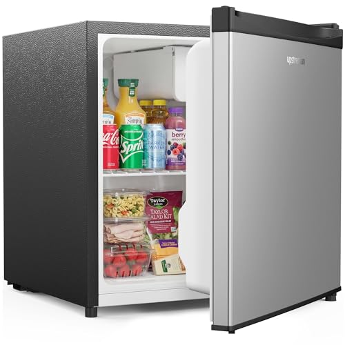 Upstreman Mini Kühlschrank 46L mit Eisfach, Temperaturregelung, Energiesparend, Leise, Kühlschrank Klein für Wohnheim, Büro, Schlafzimmer, Edelstahl-FR17