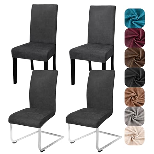 Alishomtll Sämischleder Stuhlhussen 4er/6er Set Vintage PU Stretch Stuhlbezug Elastische Universal Esszimmer Stuhlbezüge Abnehmbar Waschbar Stühle Schutz für Küche Restaurant Hotel (Schwarz, 4 Stück)