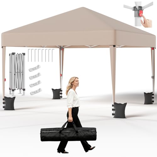 JUMMICO Pavillon 3x3 Wasserdicht Stabil Winterfest Höhe Verstellbar, Faltpavillon Pavillion UV Schutz 50+,Gartenpavillon Faltzelt für Garten, Innenhof, Camping,Gazebo Beige