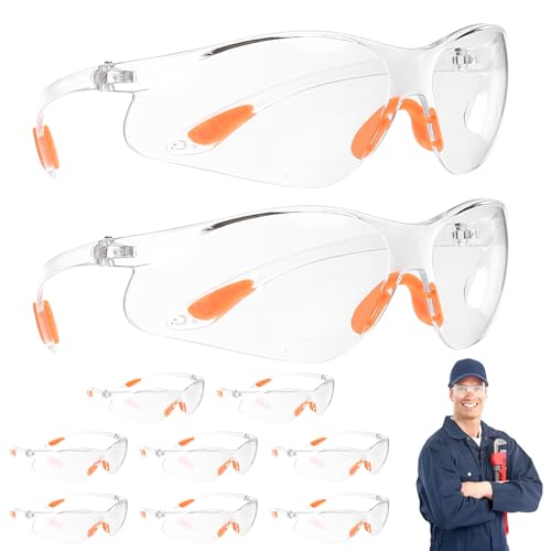 BieMian 10 Stück Schutzbrille Arbeitsschutzbrillen, Transparent Sicherheitsbrillen Arbeitsschutzbrille mit Gummieinsatz Augenschutzbrille für Schießsport Herren Damen (Orange)