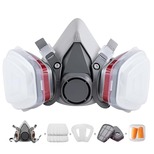 Prassia Atemschutzmaske,Wiederverwendbare Vollmaske,Gasmaske mit Filter Staubmasken Atemschutz Feinstaub Atemschutzmaske Lackierer 10 Filtrierbare Wattepads,Wiederverwendbare Vollmaske für Farbspritz