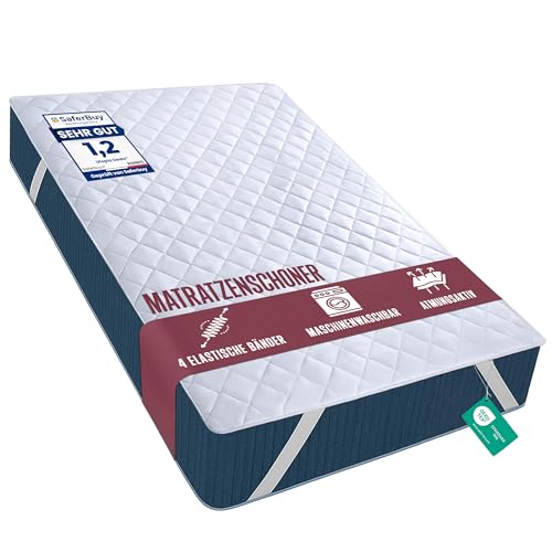 Utopia Bedding Gesteppte Matratzenauflage 140 x 200 cm, Weicher Mikrofaser-Matratzenbezug, Gesteppter Matratzenschoner Mit elastischen Bändern, 4 Eckgummis dehnbar bis zu 30 cm (Weiß)