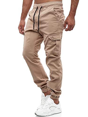 Tazzio Herren Cargo Chino Regular Fit Jogger Cargo harrem Chino Jeans Hose 16610, L, Beige