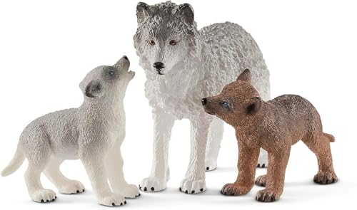 SCHLEICH WILD Life | Wolfsmutter mit Welpen 42472 | detailgetreue Tierfiguren | Zoo Spielzeug | tolles Geschenk für Jungen und Mädchen | Deko für Geburtstag | Spielfigur ab 3 Jahre | Set aus 3 Teilen