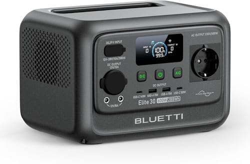BLUETTI Elite 30 V2 Tragbare Powerstation, 288 Wh LFP Batterie, 600W AC Ausgang (Power Lifting 1500W), 0-100% in 70 Minuten, Solargenerator für Camping, Vans, Stromausfälle (Solarpanel optional)