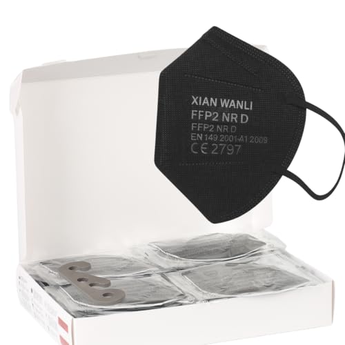 SS-Medical 50 Stück FFP2 Maske Schwarz 5-lagige 99,5% Filterleistung | Atemschutzmaske Staubschutzmaske | EN149:2001+A1:2009 | EU2016/425 Masken Geruchsneutral Einzeln Verpackte Mundschutzmasken