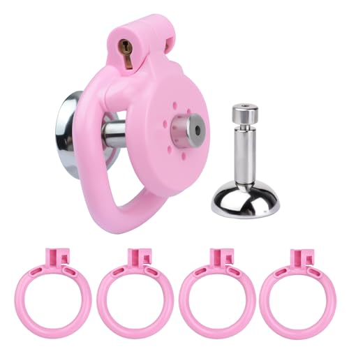 SeLgurFos Peniskäfig Set mit 4 Ringen 40–55mm aus ABS, Chastity Cage Männer mit Urinalhalterung Design Flat Keuschheitsgürtel Sexspielzeu (Pink)
