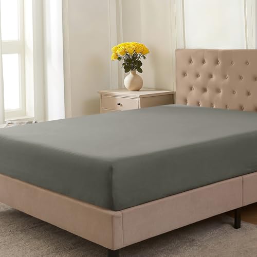 CELESTA Spannbettlaken 140x200cm 100% Baumwolle, Oeko-TEX Zertifiziert Jersey Spannbetttuch 140x200, Matratzenhöhe bis 30 cm für Boxspringbett, Dunkelgrau