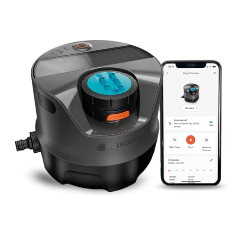 Gardena AquaPrecise Bewässerungssystem für Rasenflächen bis zu 320 m²: solarbetrieben, gleichmäßige Wasserverteilung, für jede Gartenform, Bluetooth, einfache Installation (16000-20)