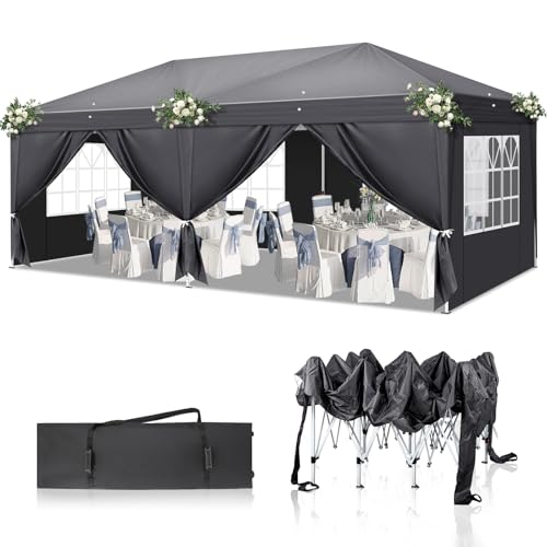 TactFire Pavillon 3x6 m,Faltpavillon,Wasserdicht Stabil Winterfest UV Schutz 50+,420D Oxford,Faltbar Höhenverstellbar,Partyzelt,Gartenzelt,Für Garten Camping,Outdoor,Grau,6 Seitenteilen