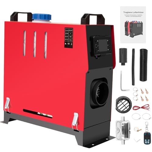 Jacgood Diesel Lufterhitzer 5-8KW, 12V Standhezung Diesel Luft Dieselheizung Energieeffizient, Leise mit Fernschalldämpfer und LCD Anzeige, Standheizung für Auto RV Boote LKW Wohnmobil Bus (Rot)