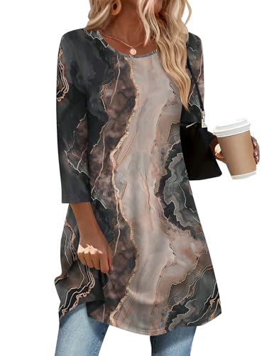 Zeagoo Damen Blusen 3/4 Ärmel Rundhals Tunika Shirts Casual Oberteile