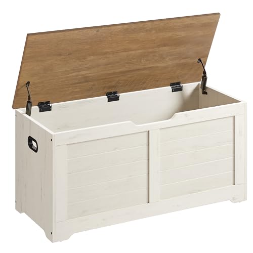VASAGLE Sitzbank mit Stauraum, Holztruhe mit Deckel, 40 x 100 x 46 cm