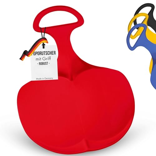 Lenkschlitten für Kinder & Erwachsene - robuster Poporutscher mit Griff - Schlitten Made in Germany - Bob Schlitten für die Wintertage - Schneeteller für groß und klein (rot)