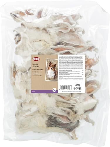 TRIXIE Hundeleckerli Kaninchenohren mit Fell Hundesnack - herzhaftes Leckerli mit Kaninchen, ideal für zwischendurch 500 g - 27126