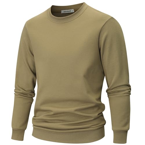 VEIISAR Sweatshirt Herren Langarm aus weicher Baumwolle - 310g Bequemer Pullover mit Rundhals für Herbst und Winter (1385 Army Grün 3XL)