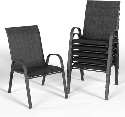 2026 Aufwertung Hochlehner 6er Set Gartenstühle wetterfest, Stapelbar Terrassenstühle Sitzgruppenstühle mit hoher Rückenlehne & atmungsaktivem Textilen, Ideal für Garten, Balkon, Terrasse und Camping