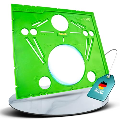 HTK Tools - Anzeichenschablone für Wand-WC - kompatibel mit Geberit, GROHE, Lavita, TECE – Präzises Anzeichnen auf Fliesen & Gipskarton – Lochbild WC Schablone 18/23 cm, Fliesenleger Werkzeug