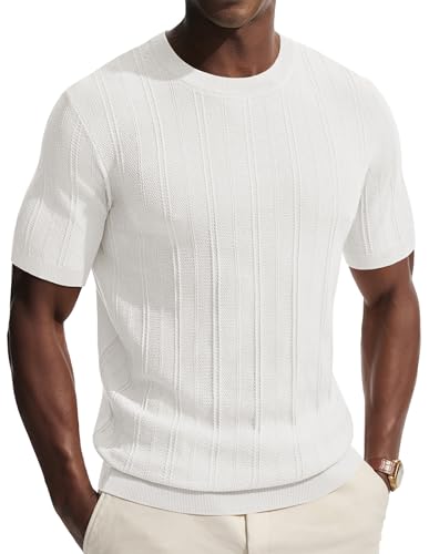 PJ PAUL JONES Tshirt Herren Kurzarm Strick T-Shirt mit Rundhals Sommer Casual T Shirts Elfenbeinweiß M