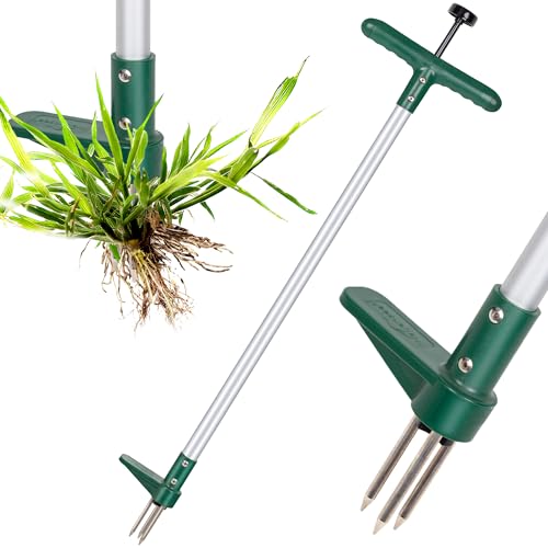 Walensee Unkrautstecher, Unkrautentferner Länge 100cm, mit DREI-Kiefer für effizientes Entfernen von Unkraut, Krallen und Pedale aus verdickter und gehärteter Edelstahl, Gartenwerkzeug