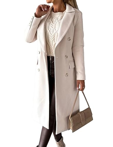 IDEALSANXUN Trenchcoats für Damen, Herbstmode, mittlere Länge, zweireihiger Wollmantel, Peacoat, warme Jacke, Damen-Wintermäntel, Beige, Größe S