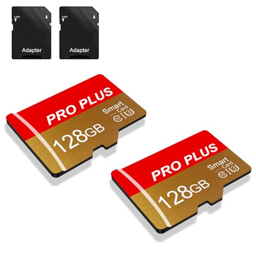 2 Pack Speicherkarte 128GB with Adapter, High Speed Memory Card, UHS-I C10 A1 Memory TF Card for Tablet/Mobile Phone/Camera/Car Audio/Game Console (TF162 Red Gold 128GB)