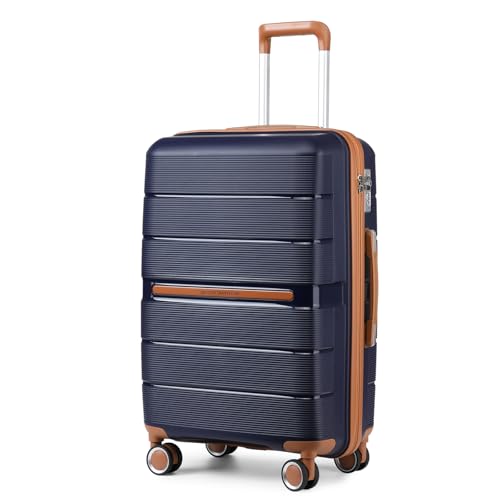 British Traveller Großer Reisekoffer PP Hartschalenkoffer TSA-Schloss | 101L Koffer groß mit YKK-Reißverschluss und leisen 360° Spinnerrollen, ideal für lange Reisen, Blau，76x49x31cm