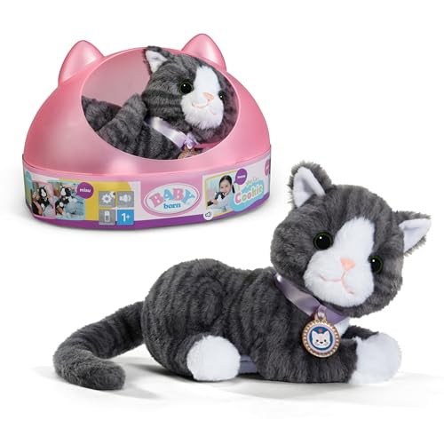 BABY born Meine Katze Cookie - Kuscheltier mit Sound & Vibration - Inkl. Katzenkörbchen - Funktioniert mit Batterien - Geeignet für Kinder ab 3 Jahren