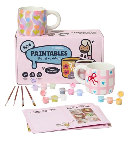Pott'd Paintables Tassen zum Bemalen Set für Erwachsene, Tassenmalset zum Selbermachen für Anfänger. Keramik Bemalen Set enthält Tassen, Farben, Pinsel, Tuch und Malinspirationshandbuch