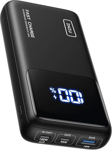 INIU Laptop Power Bank, 100W 25000mAh Powerbank USB-C Input&Output, Klein Externe Handyakkus Kompatibel mit MacBook, Surface, iPad, Fire TV Stick, Camera, DJI, iPhone 17 16 15 14, Reise, Wandern, Büro