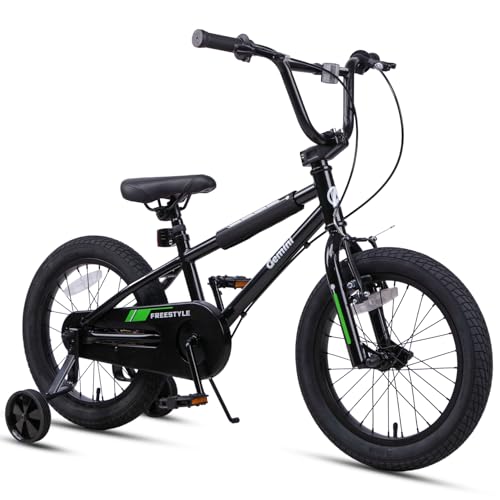 AVASTA 16 Zoll Kinderfahrrad für über 4 Jahre alte Jungen Mädchen Jugend BMX Style Fahrrad mit Klingel & Stabilisatoren & Ständer, Schwarz