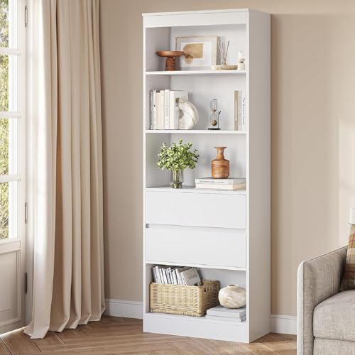 FORABAMB Bookcase with Open Compartment Wooden Kitchen Multi-Purpose Cabinet for Bathroom, Tall Bathroom Cabinet with Adjustable Shelves Living Room, Bedroom