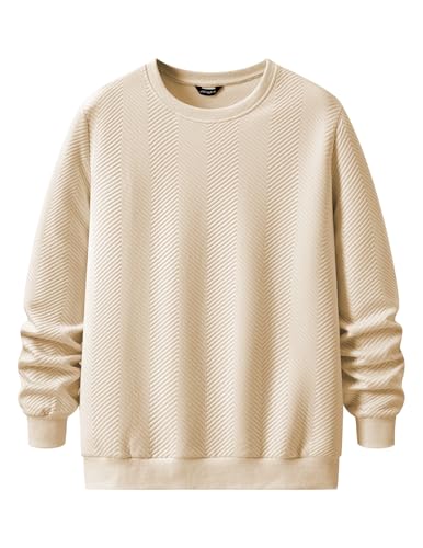 JMIERR Pullover Herren Langarm 2025 Freizeit Rundhalsausschnitt Sweatshirts Winter Hoodies Loose Fit Beige M