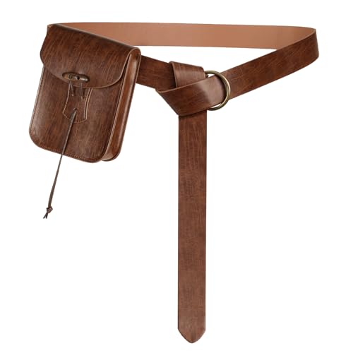 EpicCos Renaissance Gürtel Tasche, mittelalterliche Piraten Cosplay Zubehör für LARP, Vintage Leder Taille Tasche mit Ren Faire Gürtel (Braun A)