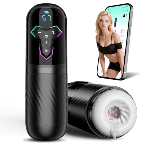 KI-Interaktion Sex Spielzeug für die Männer Masturbator, Masturbieren für Männer 10 Vibrations & 7 Teleskopfunktion & 5 Saugmodi, Schnellheiz Taschenmuschi Sexspielzeug Masturbatoren, APP Sex Toys