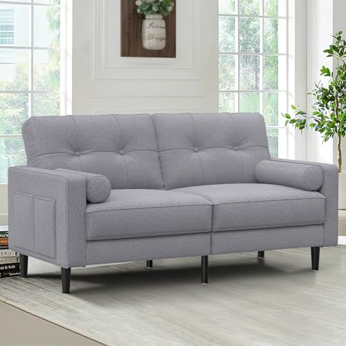 Aotumm Ciort 2-Sitzer Sofa, Dicke Kissen, 2 Kissen & Taschen (Grau)