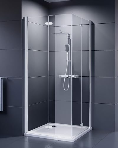 DUSCHMEISTER Glas-Duschkabine 90x90cm Chrom – mit Falttüren, 6mm ESG Sicherheitsglas mit Nano-Clean Beschichtung, Hebe-Senk-Mechanismus, Eckeinstieg Dusche für Ecke