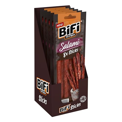 BiFi Rustic Sticks Salami - 8er Pack (8 x 80 g) - Herzhafter Salami Snack im rustikalen Stil - Proteinreicher Fleisch Snack für unterwegs Büro und Zuhause - zum Teilen