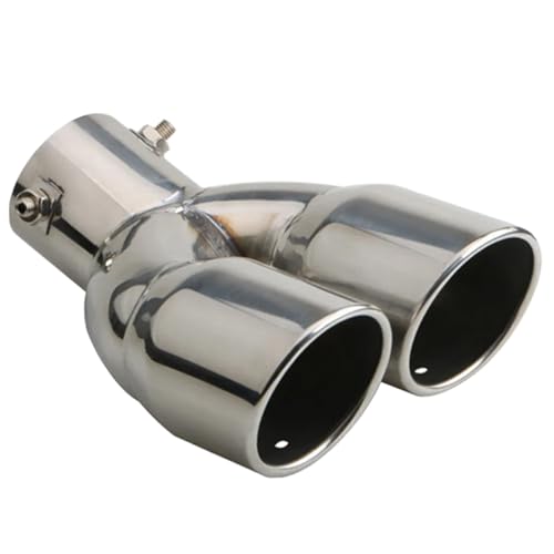 MOCNT Verdicktes Auto Auspuff Endrohr Edelstahl Auspuffblende Endrohr Schalldämpfer Auspuffrohr Universell Auspuffspitze Doppelendrohr Dual Auspuffendrohr Biegen Silber 63mm